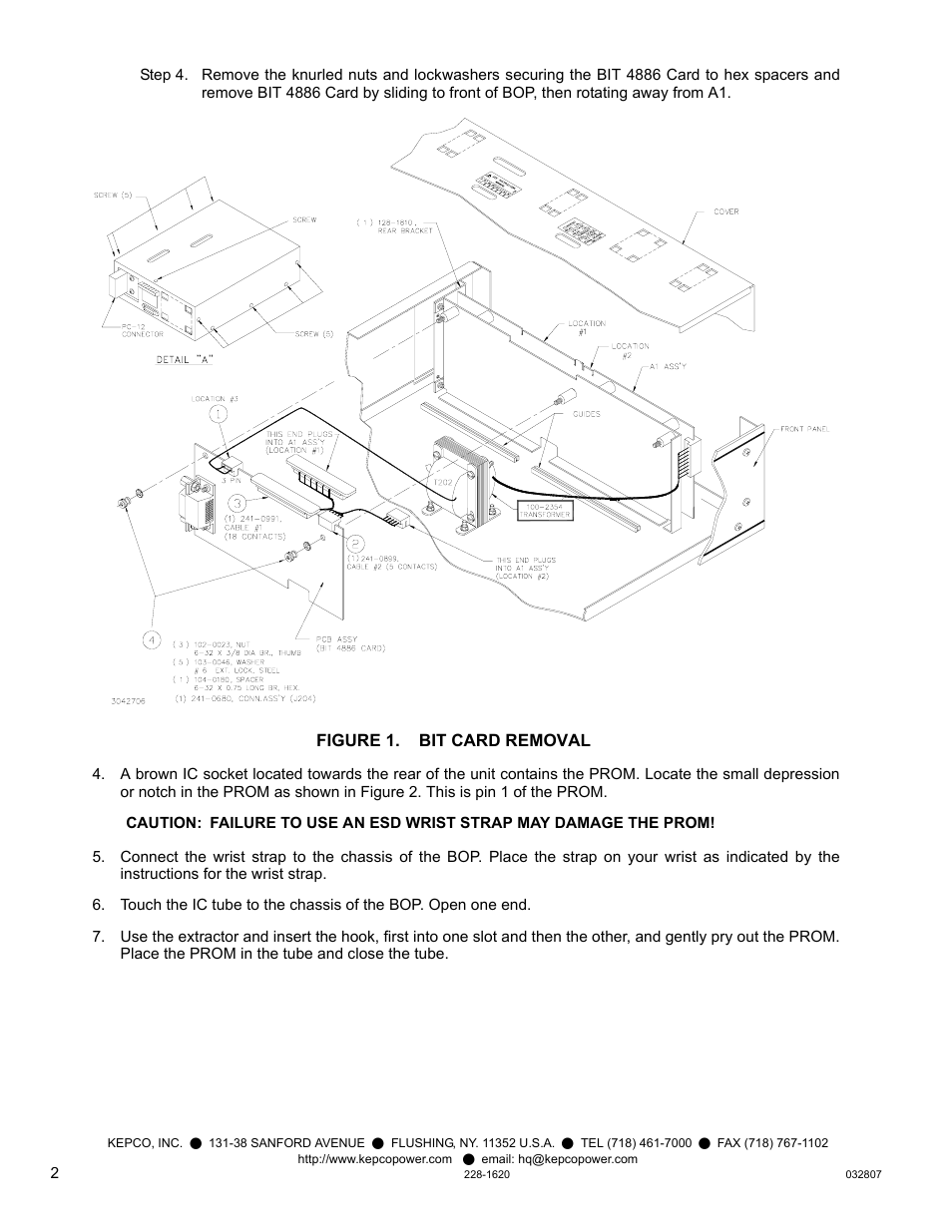 Figure 1. bit card removal | KEPCO KIT 219-0523, BIT 4886 Firmware Upgrade Kit (for BOP 100-4D-4886) User Manual | Page 2 / 4
