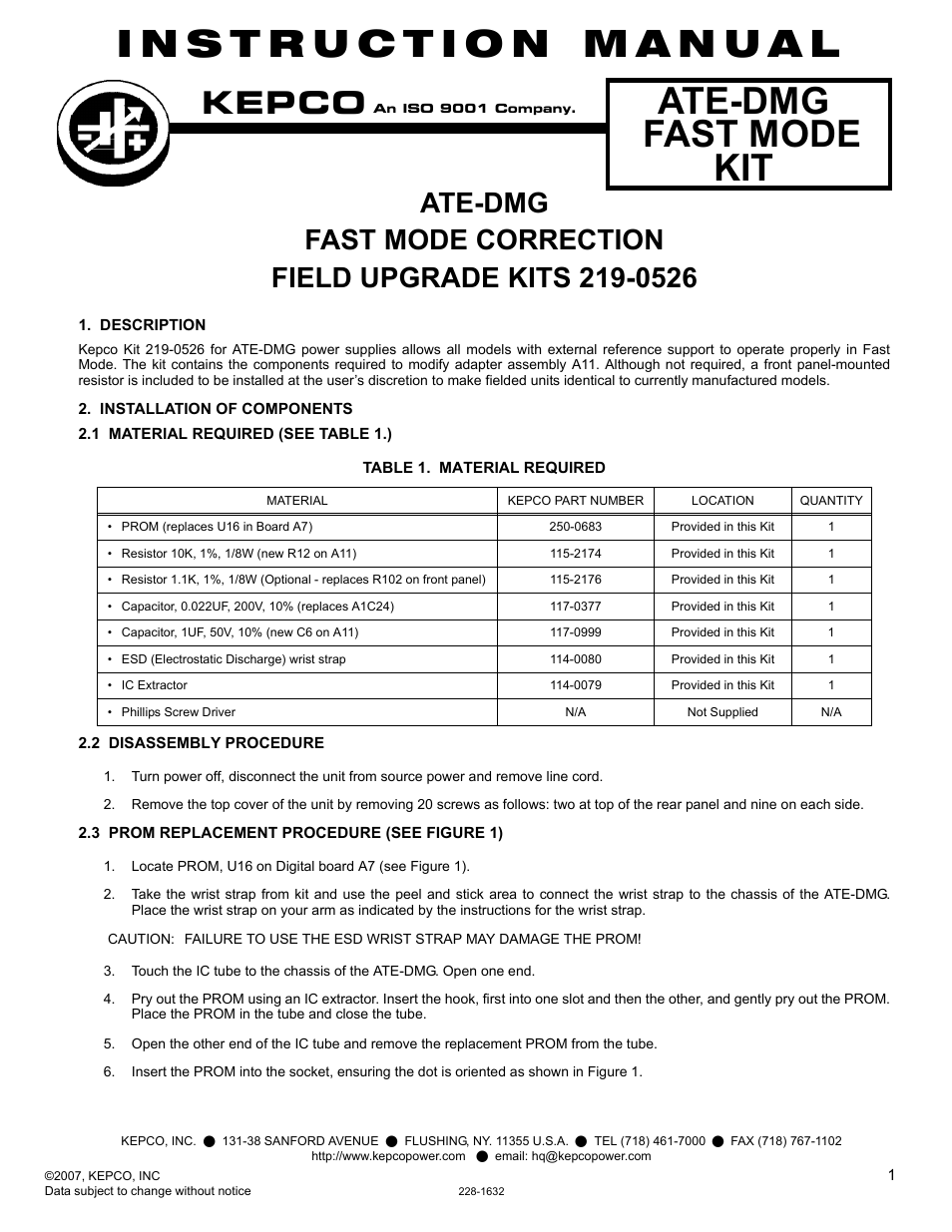 KEPCO KIT 219-0526, ATE-DMG Fast Mode Kit User Manual | 4 pages