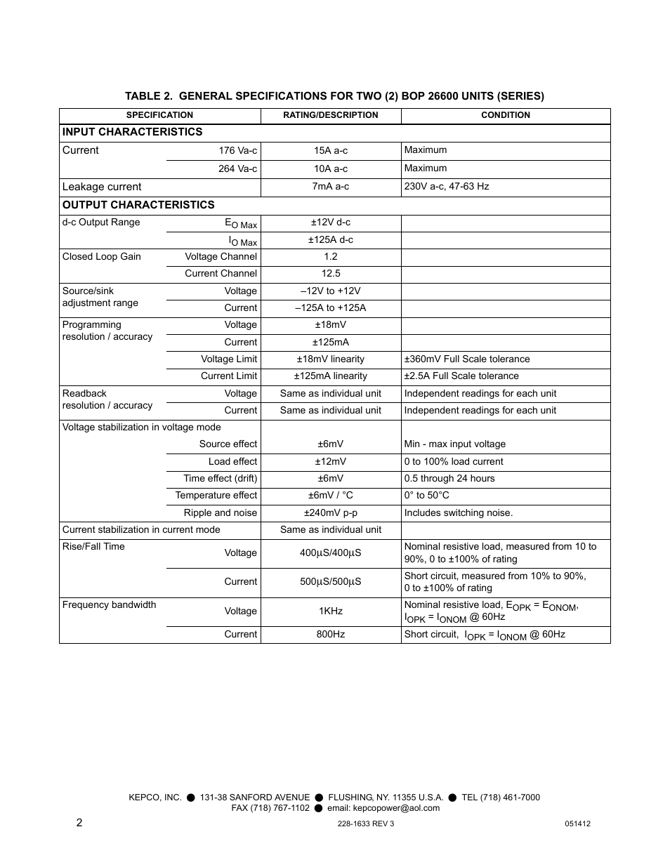 KEPCO KIT 219-0527, Cable Kit - BOP 26600, 2 in Series User Manual | Page 2 / 2