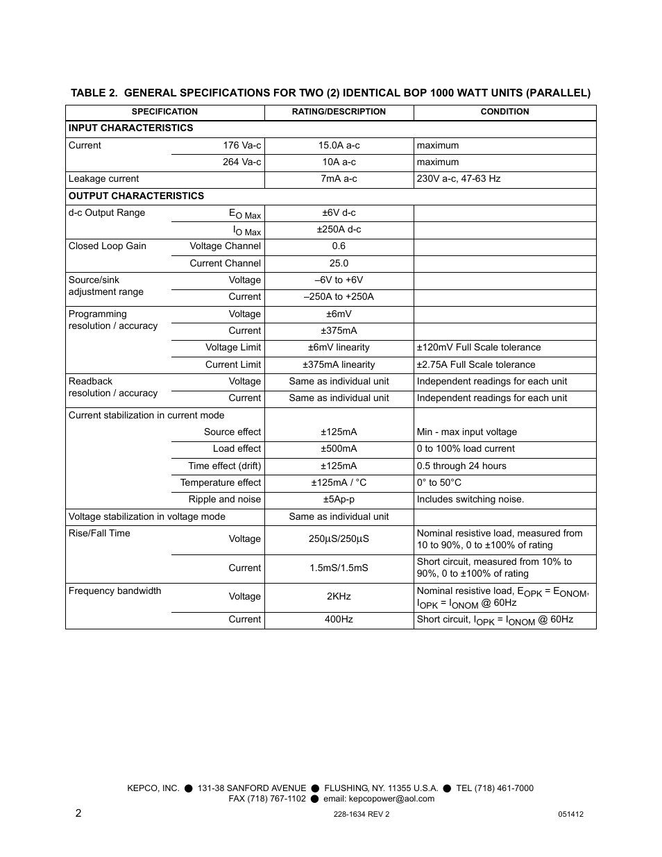 KEPCO KIT 219-0528, Cable Kit - BOP 26600, 2 in Parallel User Manual | Page 2 / 2