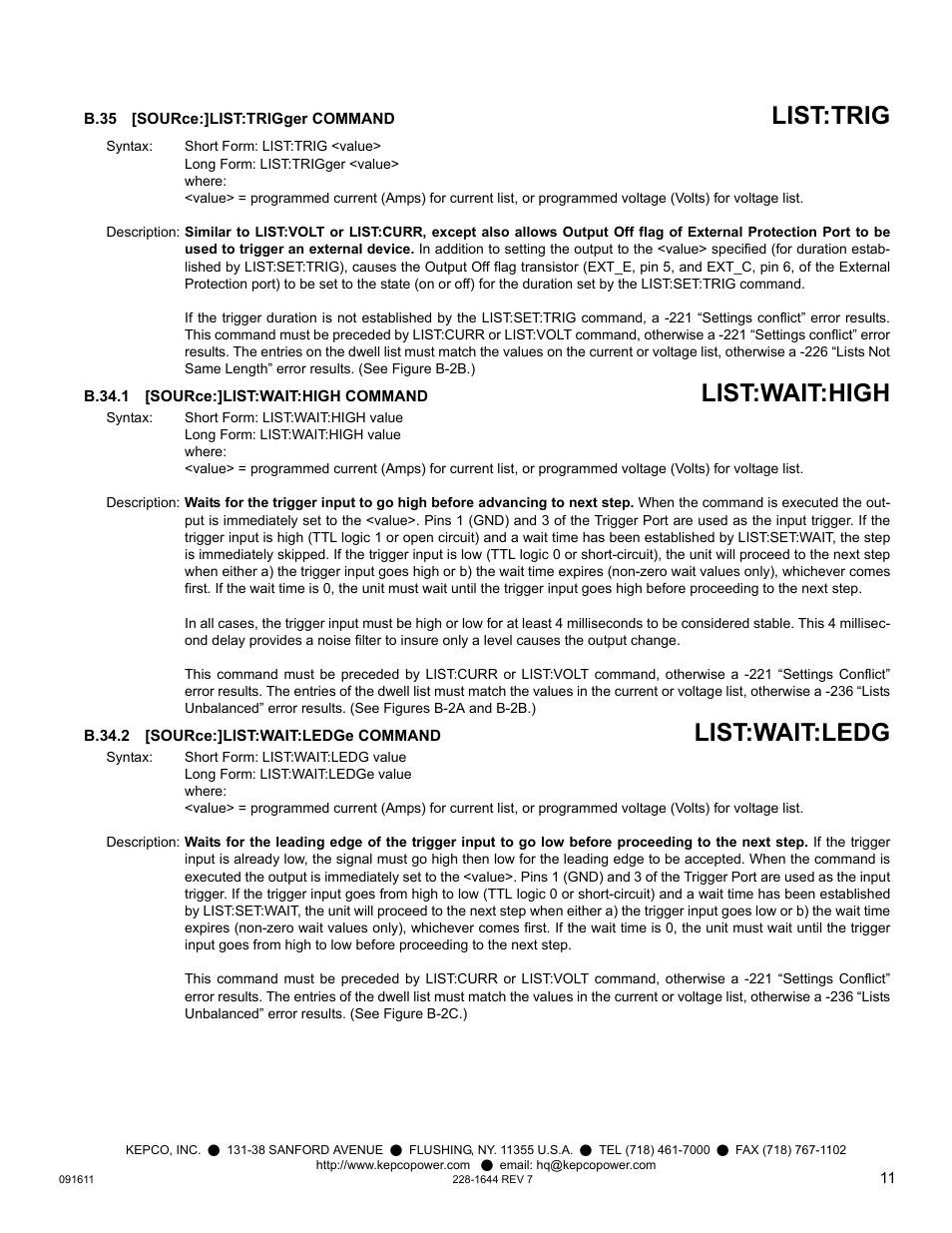 B.35 [source:]list:trigger command, List:trig, List:wait:high | List:wait:ledg | KEPCO KIT 219-0533, BOP 1000W Firmware Upgrade User Manual | Page 11 / 12