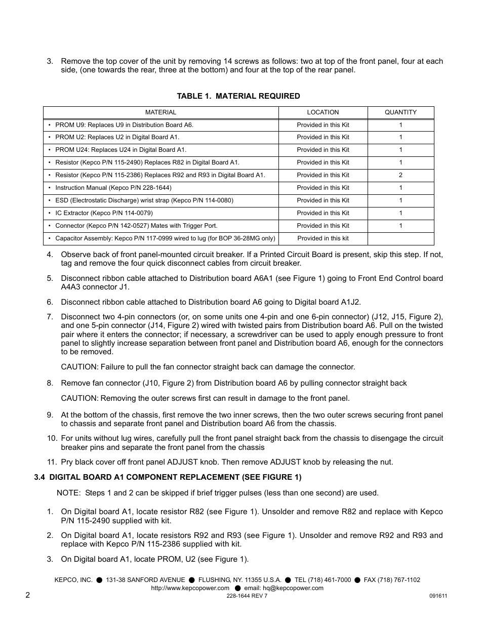 Table 1. material required | KEPCO KIT 219-0533, BOP 1000W Firmware Upgrade User Manual | Page 2 / 12