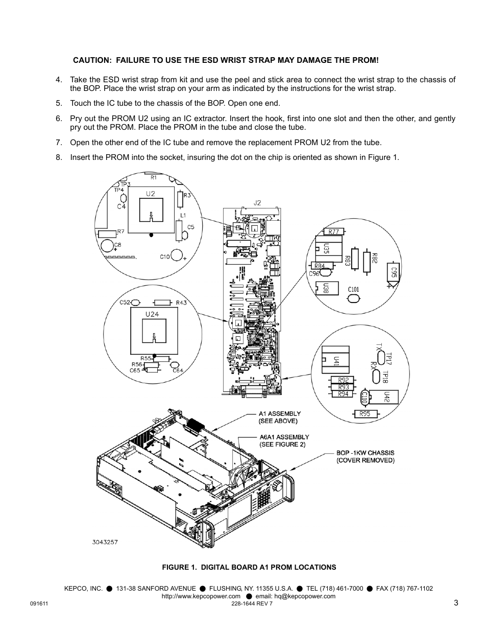 Figure 1. digital board a1 prom locations, Re 1), Acement (see figure 1) | E 1). un, Re 1). un | KEPCO KIT 219-0533, BOP 1000W Firmware Upgrade User Manual | Page 3 / 12