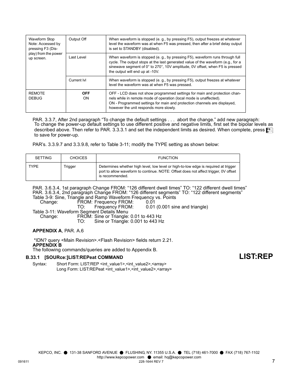 B.33.1 [source:]list:repeat command, List:rep | KEPCO KIT 219-0533, BOP 1000W Firmware Upgrade User Manual | Page 7 / 12