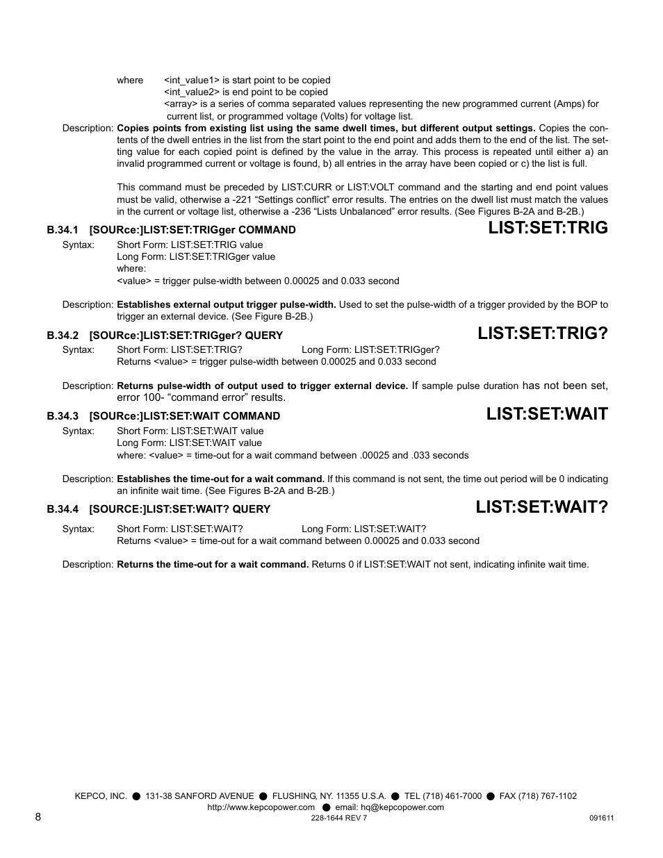 List:set:trig, List:set:wait | KEPCO KIT 219-0533, BOP 1000W Firmware Upgrade User Manual | Page 8 / 12