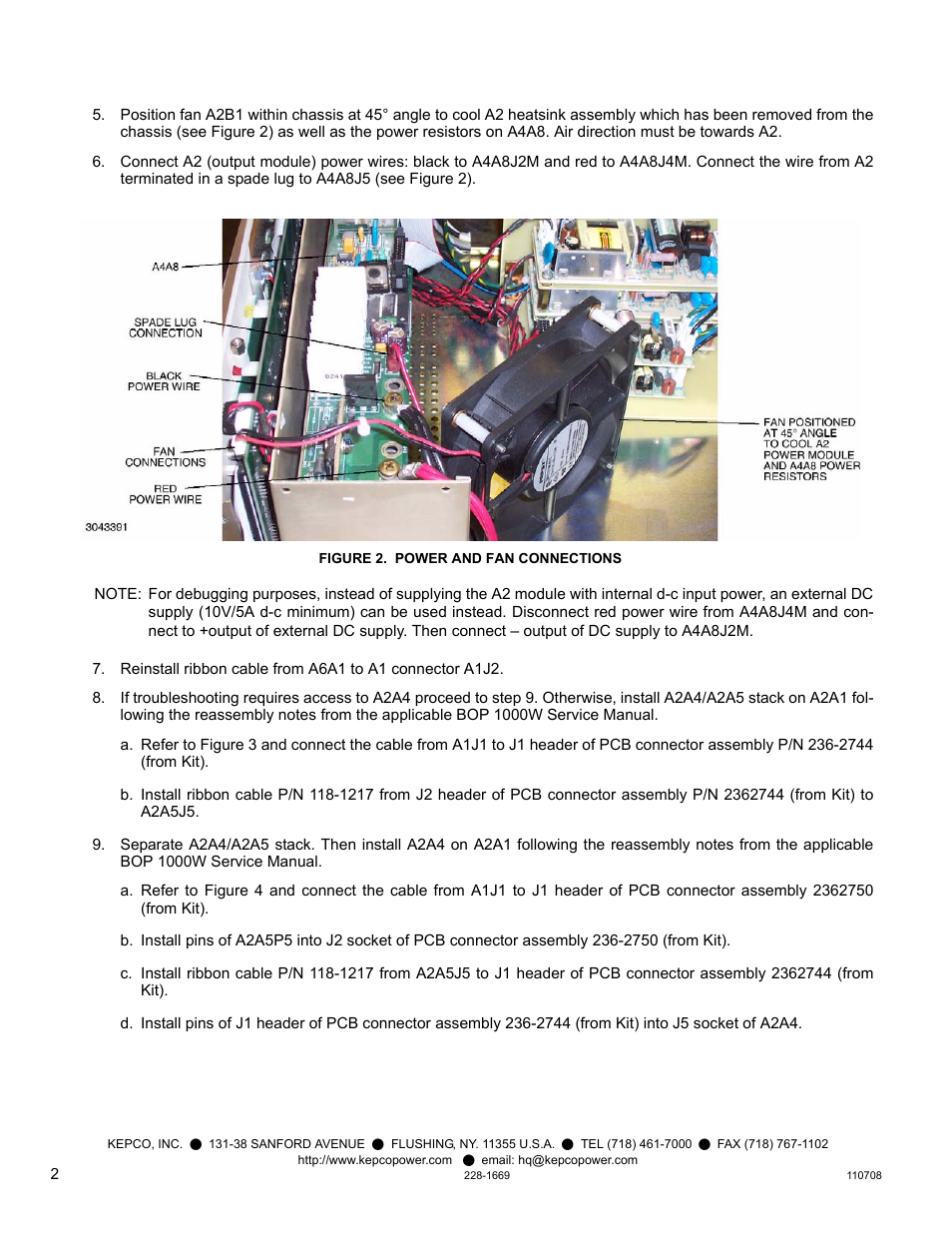 Figure 2. power and fan connections | KEPCO Kit 219-0540, BOP 1000W Troubleshooting Kit User Manual | Page 2 / 4