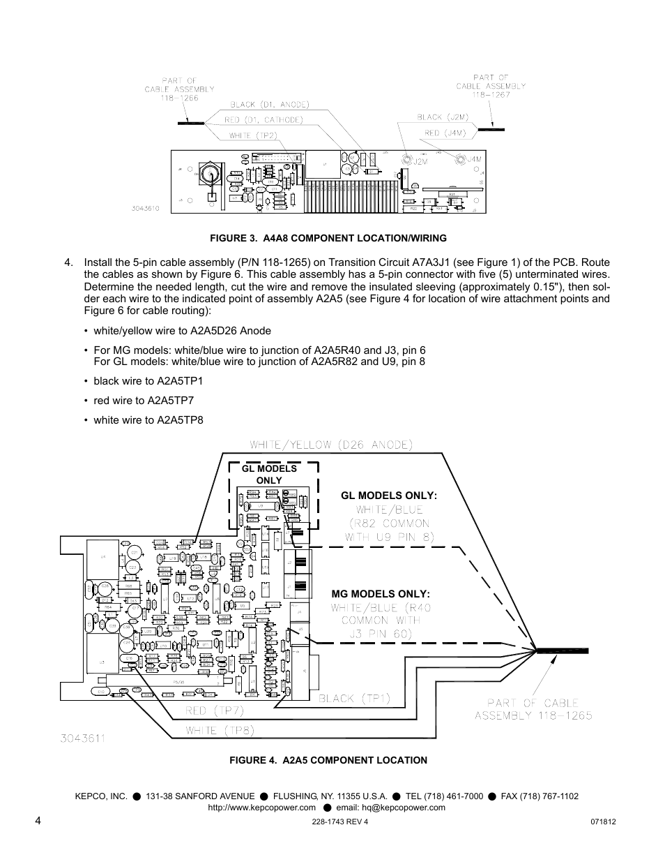 Figure 3. a4a8 component location/wiring, Figure 4. a2a5 component location, E 3 for | KEPCO Kit 219-0547, Transition Circuit Kit BOP 20-50MG, GL and BOP 25-40MG, GL User Manual | Page 4 / 8