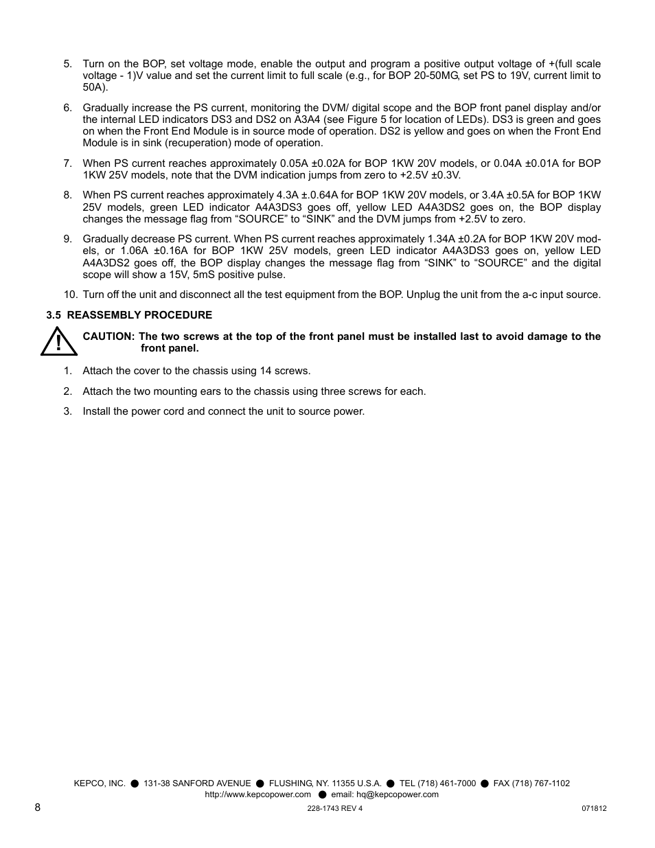 KEPCO Kit 219-0547, Transition Circuit Kit BOP 20-50MG, GL and BOP 25-40MG, GL User Manual | Page 8 / 8