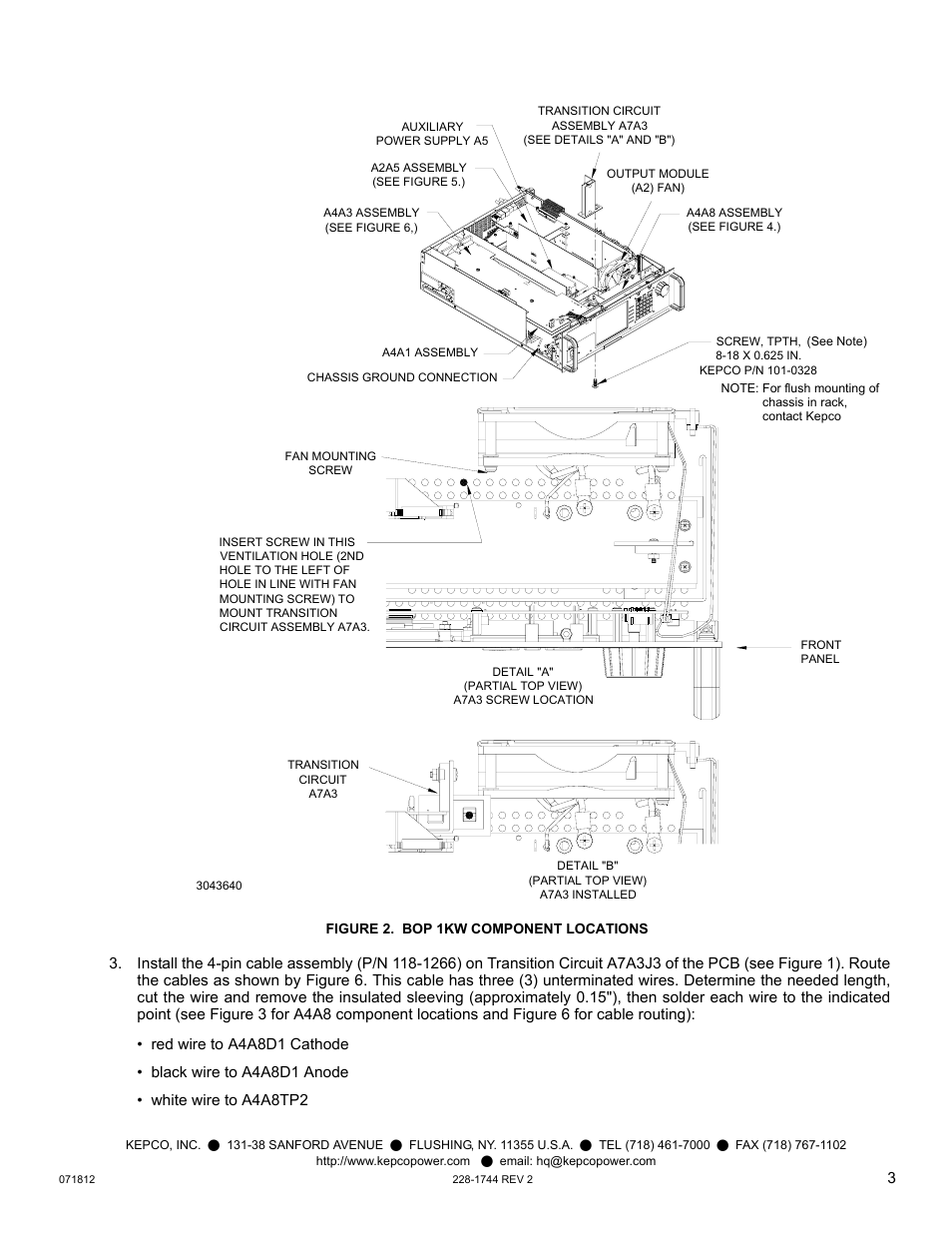 Figure 2. bop 1kw component locations, E 2 for | KEPCO Kit 219-0548, Transition Circuit Kit BOP 6-125MG User Manual | Page 3 / 8