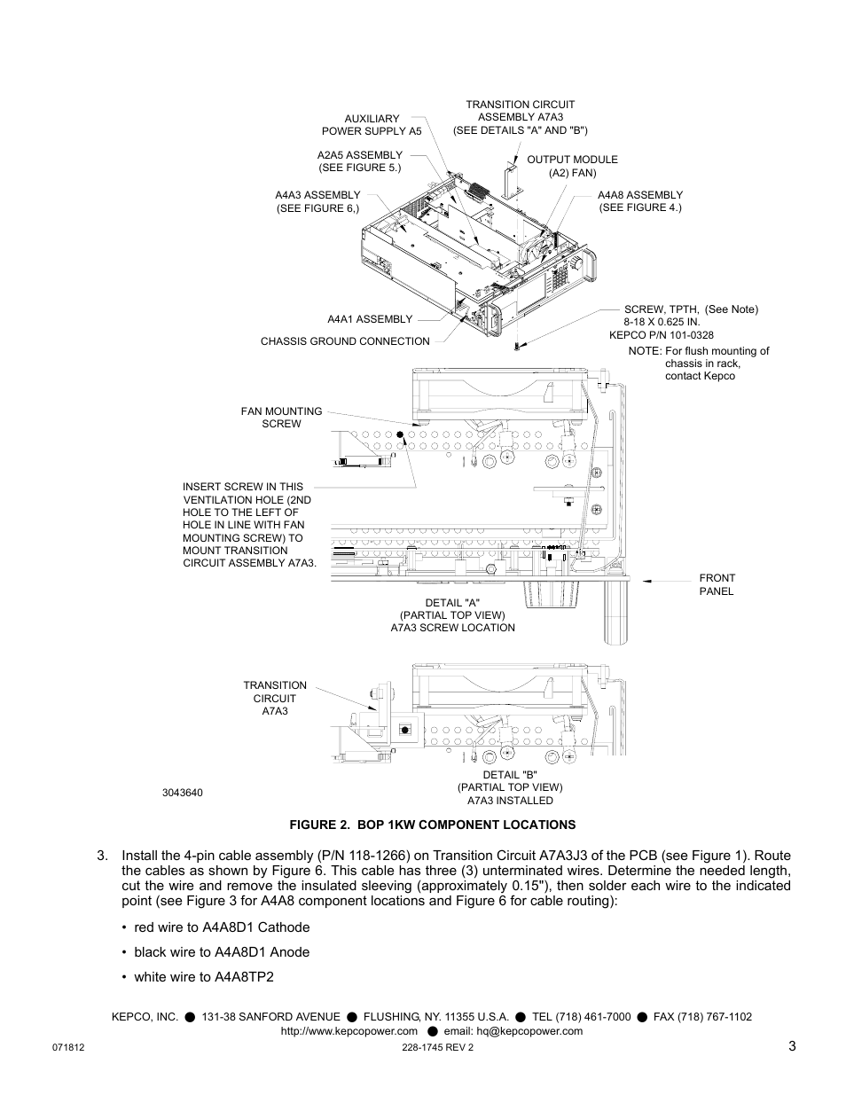 Figure 2. bop 1kw component locations, E 2 for | KEPCO Kit 219-0549, Transition Circuit Kit BOP-1KW Model 26600 User Manual | Page 3 / 8