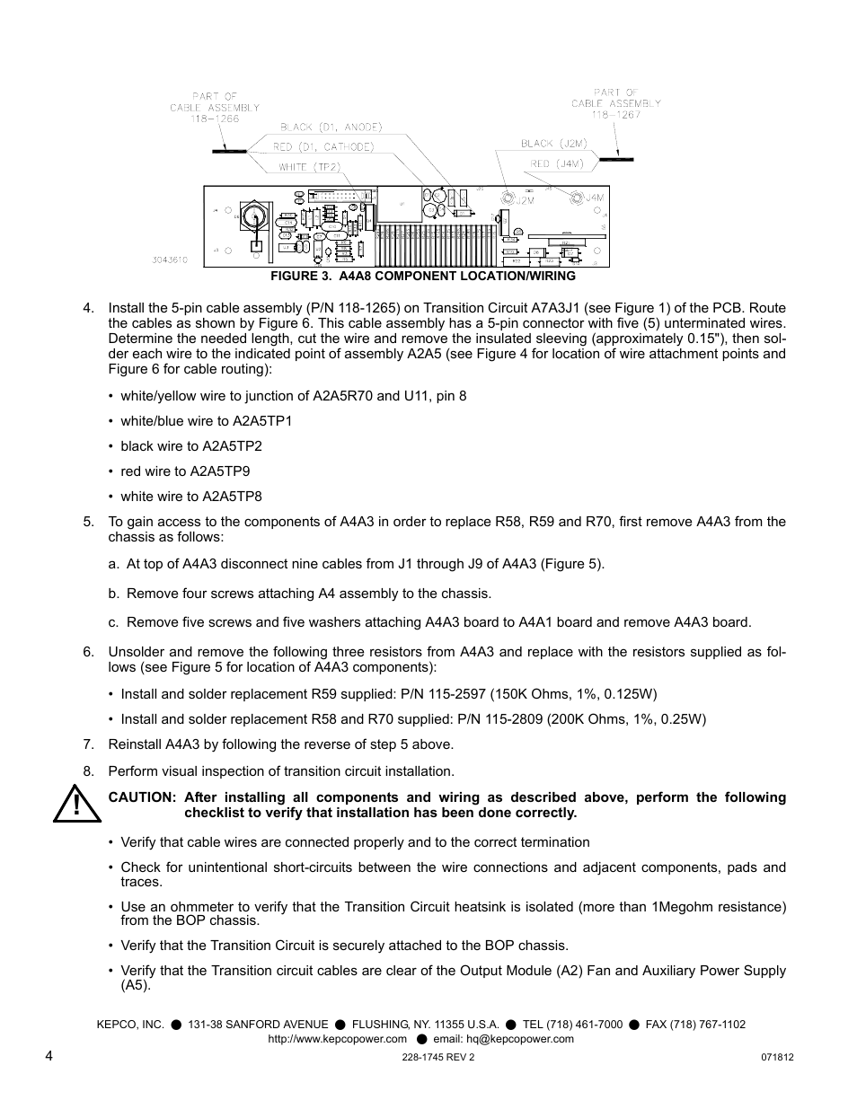 Figure 3. a4a8 component location/wiring, E 3 for | KEPCO Kit 219-0549, Transition Circuit Kit BOP-1KW Model 26600 User Manual | Page 4 / 8