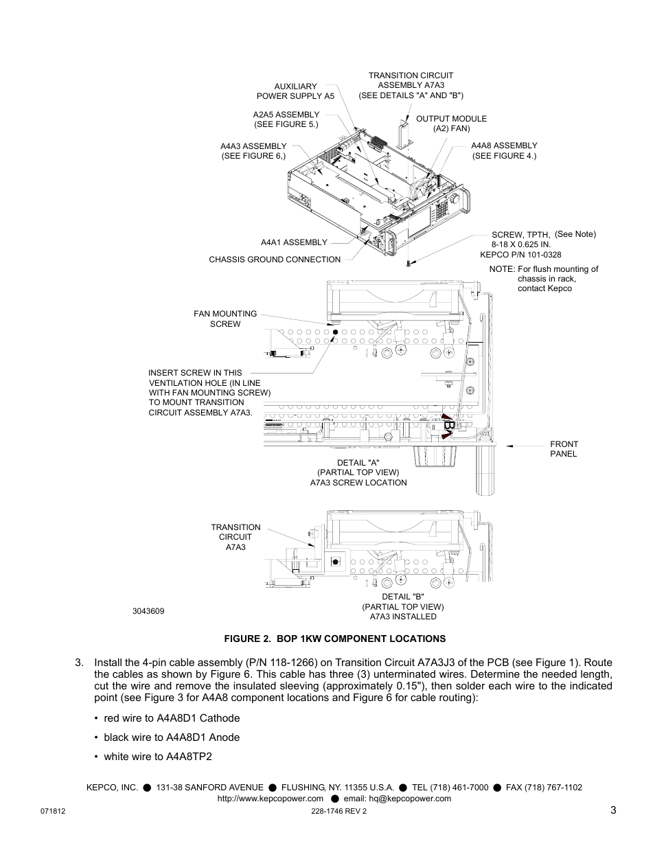 Figure 2. bop 1kw component locations, E 2 for | KEPCO Kit 219-0550, Transition Circuit Kit BOP 10-75MG User Manual | Page 3 / 8