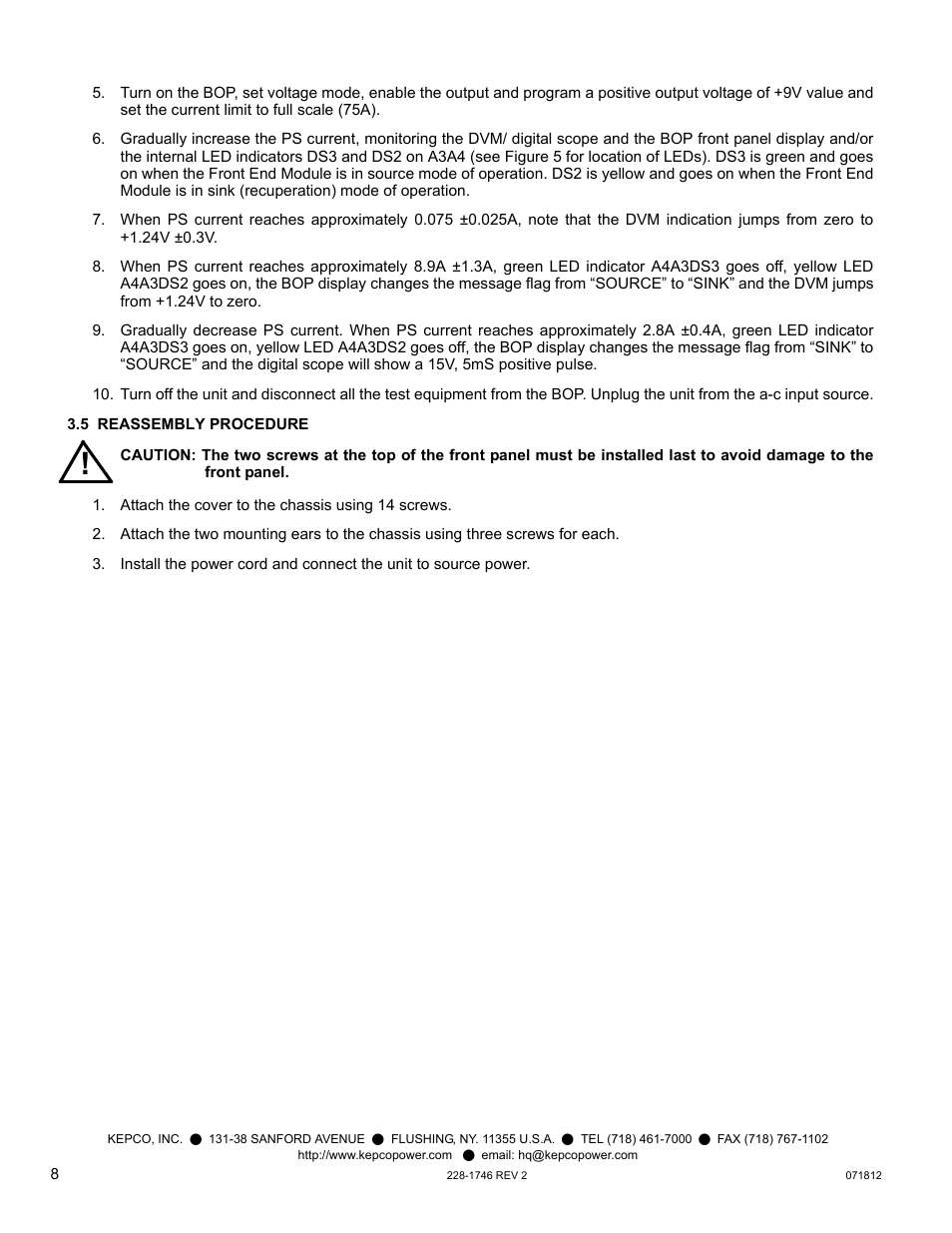 KEPCO Kit 219-0550, Transition Circuit Kit BOP 10-75MG User Manual | Page 8 / 8
