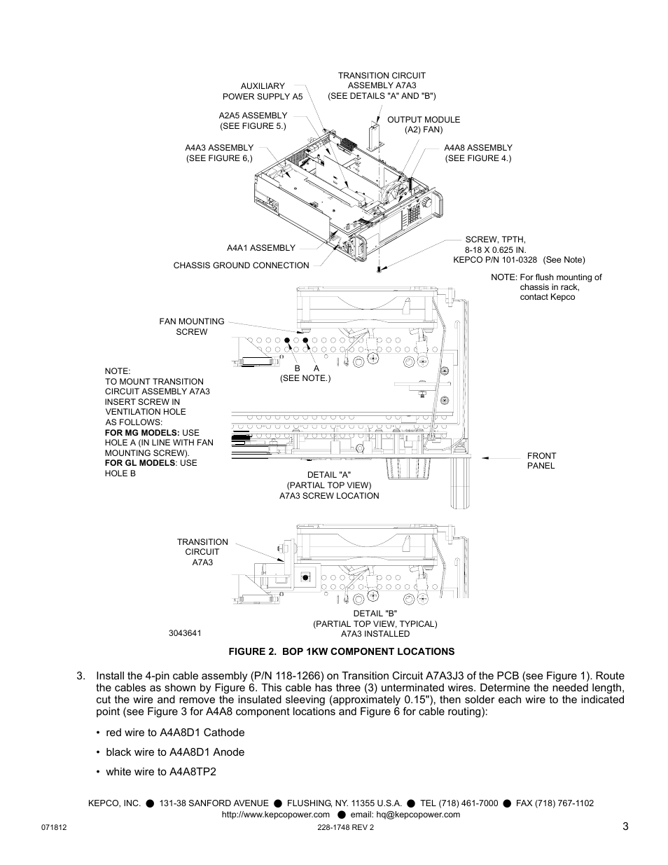 Figure 2. bop 1kw component locations, E 2 for | KEPCO Kit 219-0552, Transition Circuit Kit BOP 50-20MG, GL User Manual | Page 3 / 8
