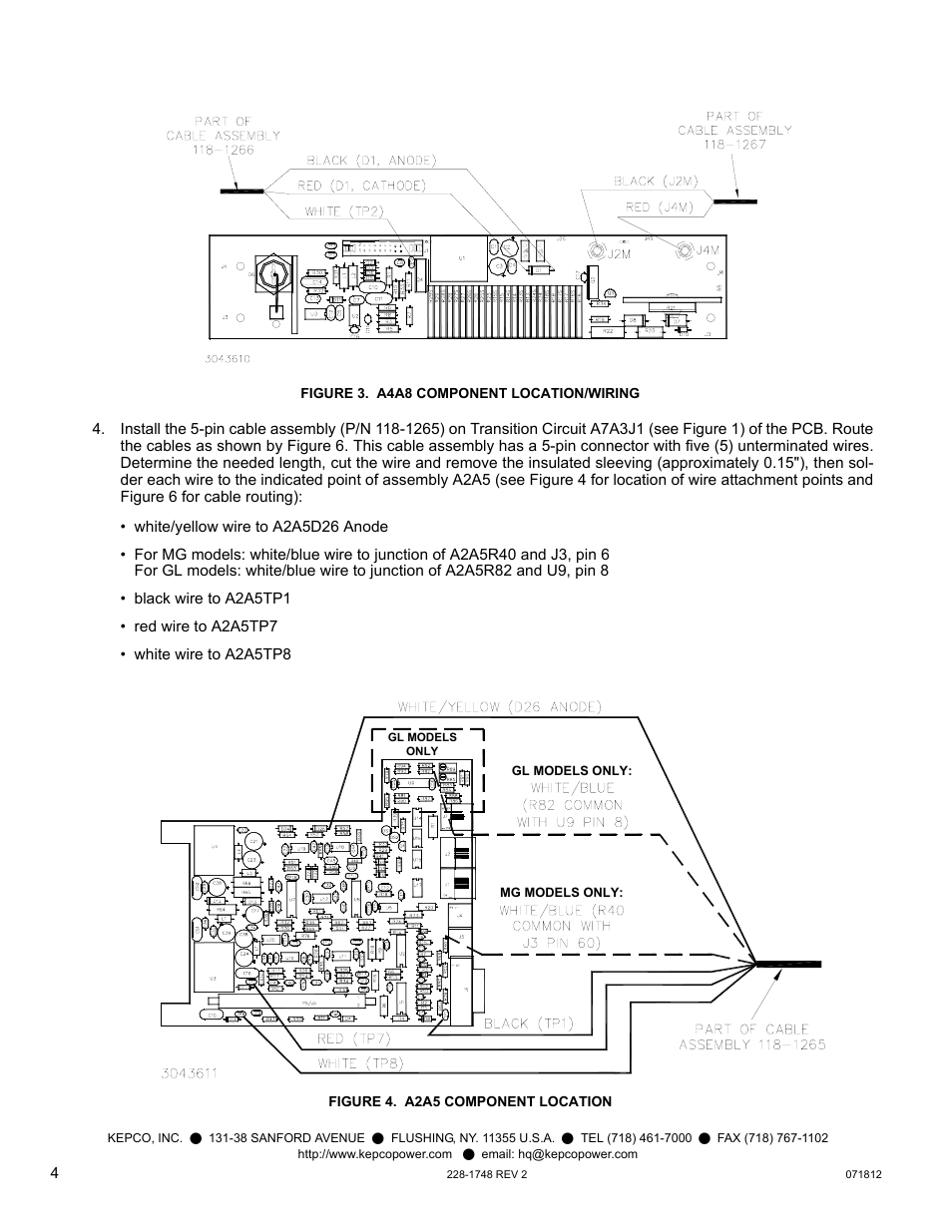 Figure 3. a4a8 component location/wiring, Figure 4. a2a5 component location, E 3 for | KEPCO Kit 219-0552, Transition Circuit Kit BOP 50-20MG, GL User Manual | Page 4 / 8