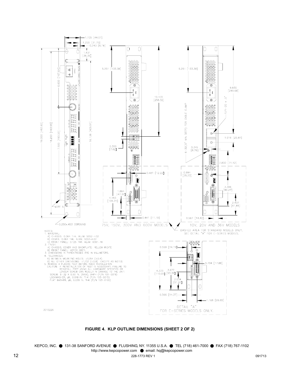 Figure 4. klp outline dimensions (sheet 2 of 2), 4, sh | KEPCO KLP Series Quick Start Guide, P/N 228-1773 User Manual | Page 12 / 12