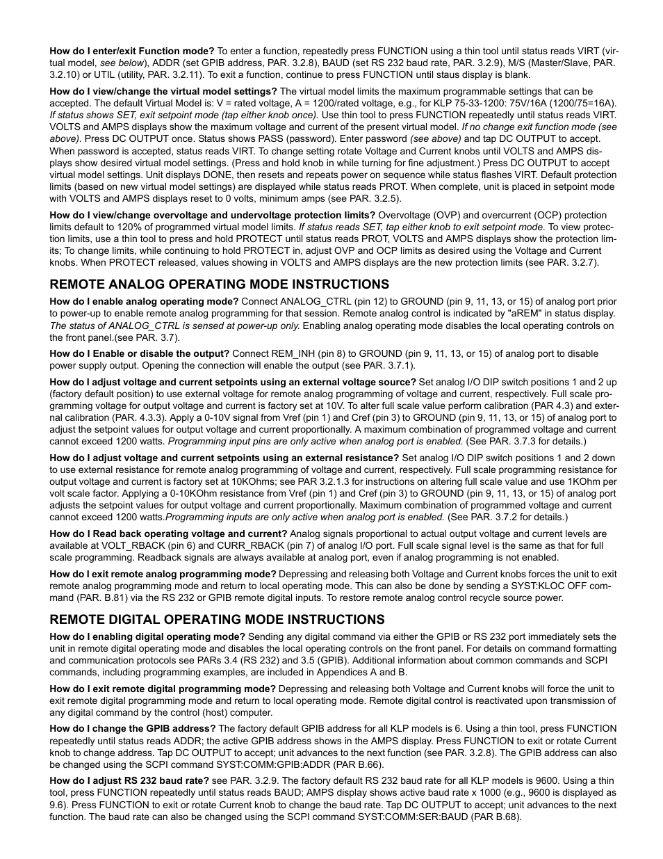 KEPCO KLP Series (older -1200 models) Quick Reference Guide User Manual | Page 2 / 2