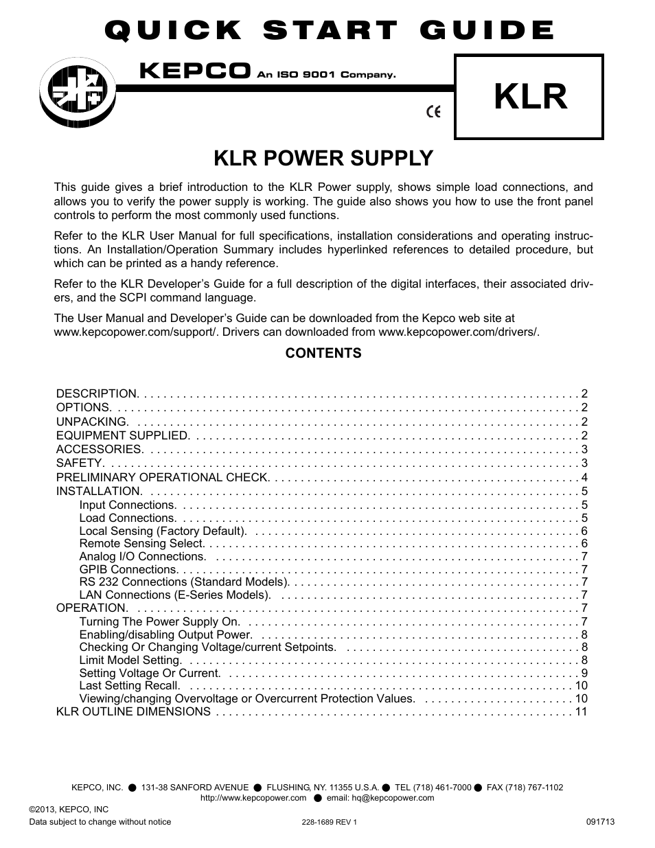 KEPCO KLR Series Quick Start Guide User Manual | 12 pages
