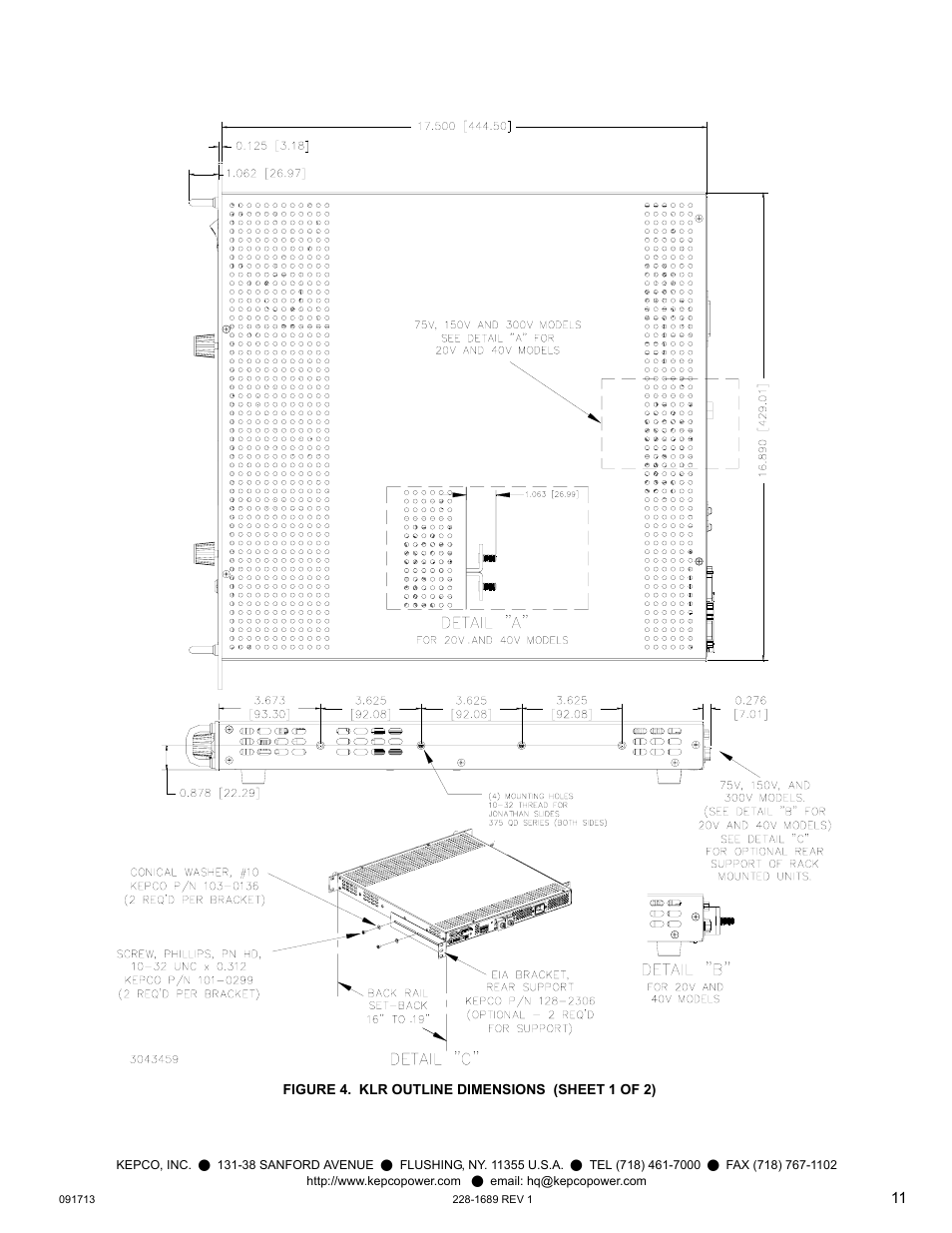 Klr outline dimensions | KEPCO KLR Series Quick Start Guide User Manual | Page 11 / 12