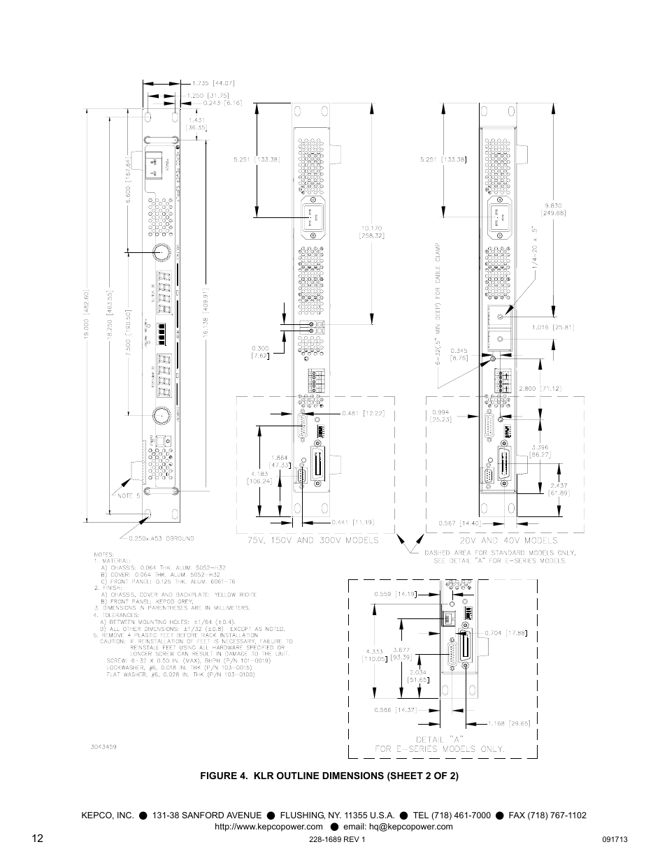 Figure 4. klr outline dimensions (sheet 2 of 2), 4, sh | KEPCO KLR Series Quick Start Guide User Manual | Page 12 / 12