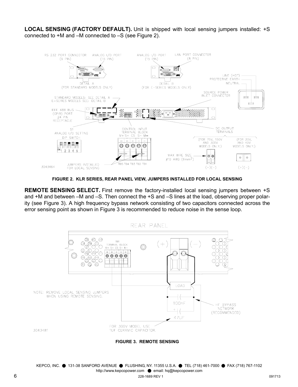 Local sensing (factory default), Remote sensing select, Figure 3. remote sensing | KEPCO KLR Series Quick Start Guide User Manual | Page 6 / 12