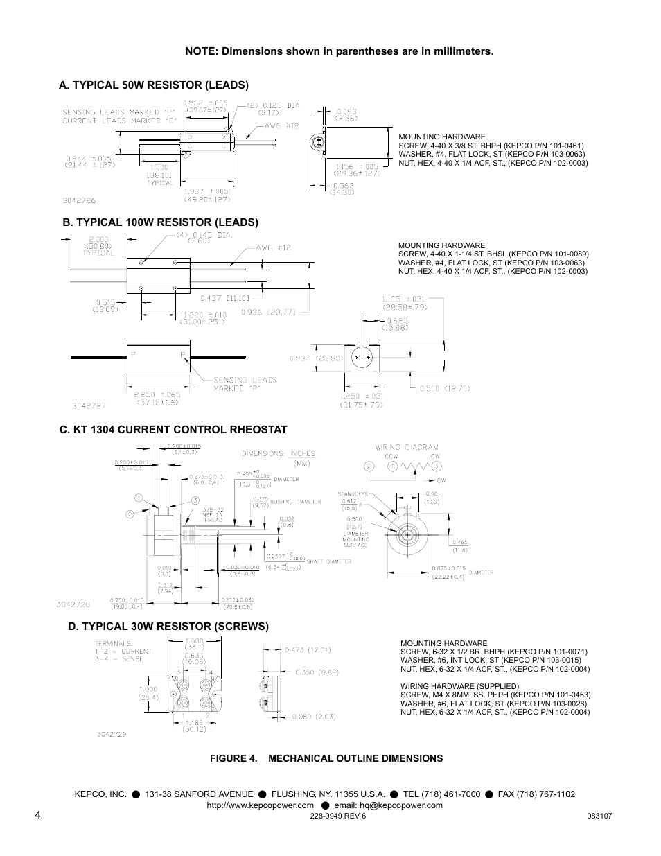Figure 4. mechanical outline dimensions | KEPCO KT Series Accessories User Manual | Page 4 / 4