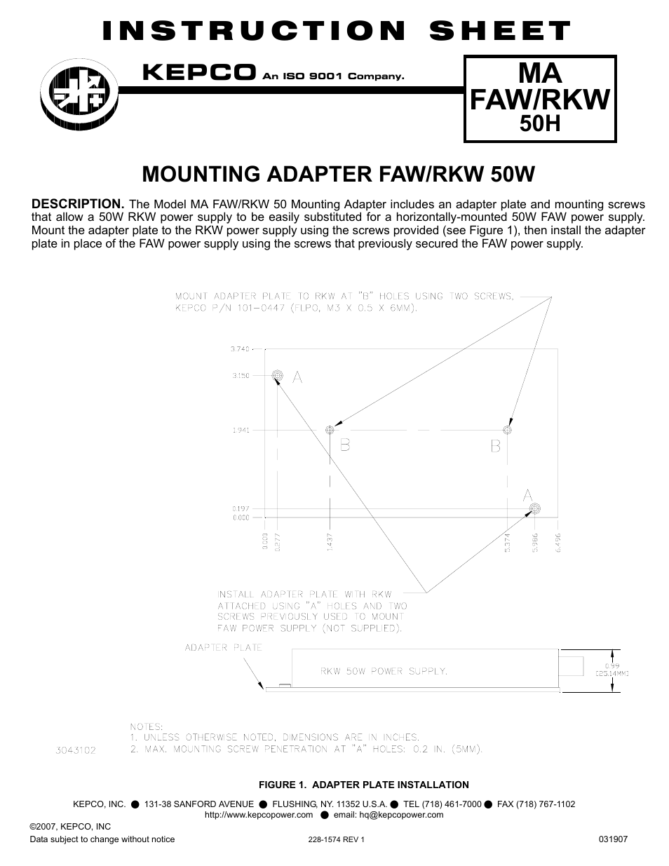 KEPCO MA FAW/RKW 50H User Manual | 1 page