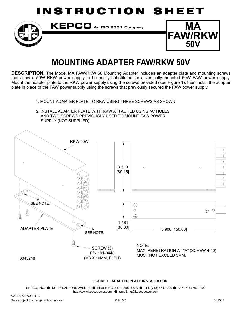 KEPCO MA FAW/RKW 50V User Manual | 1 page