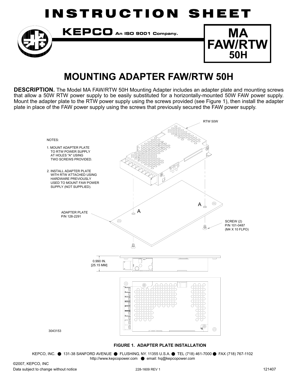 KEPCO MA FAW/RTW 50H User Manual | 1 page