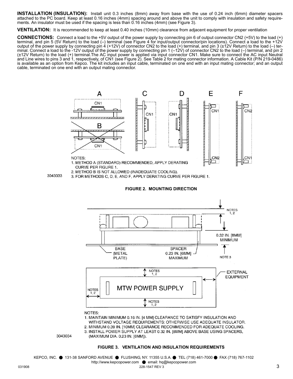 Figure 2. mounting direction, Figure 3. ventilation and insulation requirements, S 2, 3 | KEPCO MTW 30 User Manual | Page 3 / 4