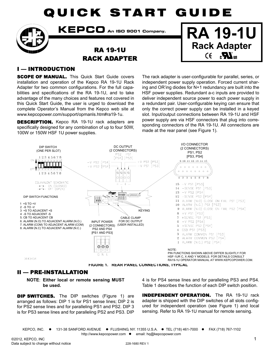 KEPCO RA 19-1U Quick Start Guide User Manual | 4 pages