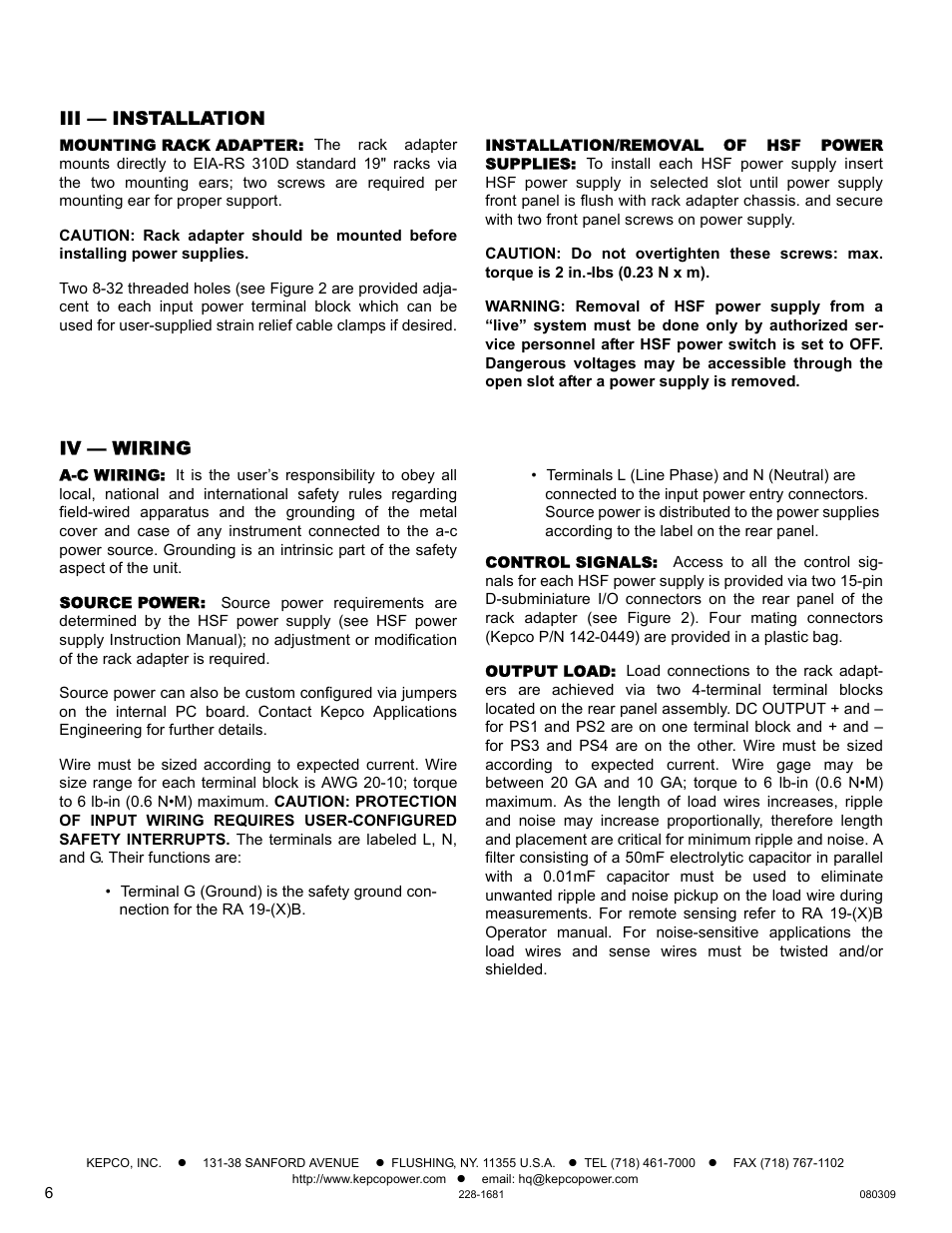 KEPCO RA 19-8B Quick Start Guide User Manual | Page 6 / 6