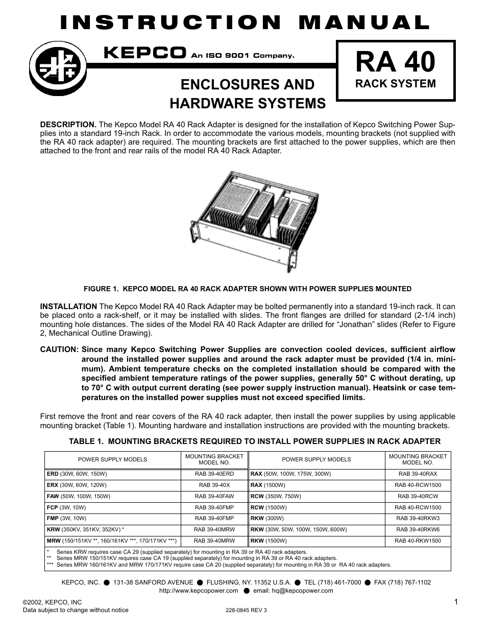 KEPCO RA 40 User Manual | 2 pages