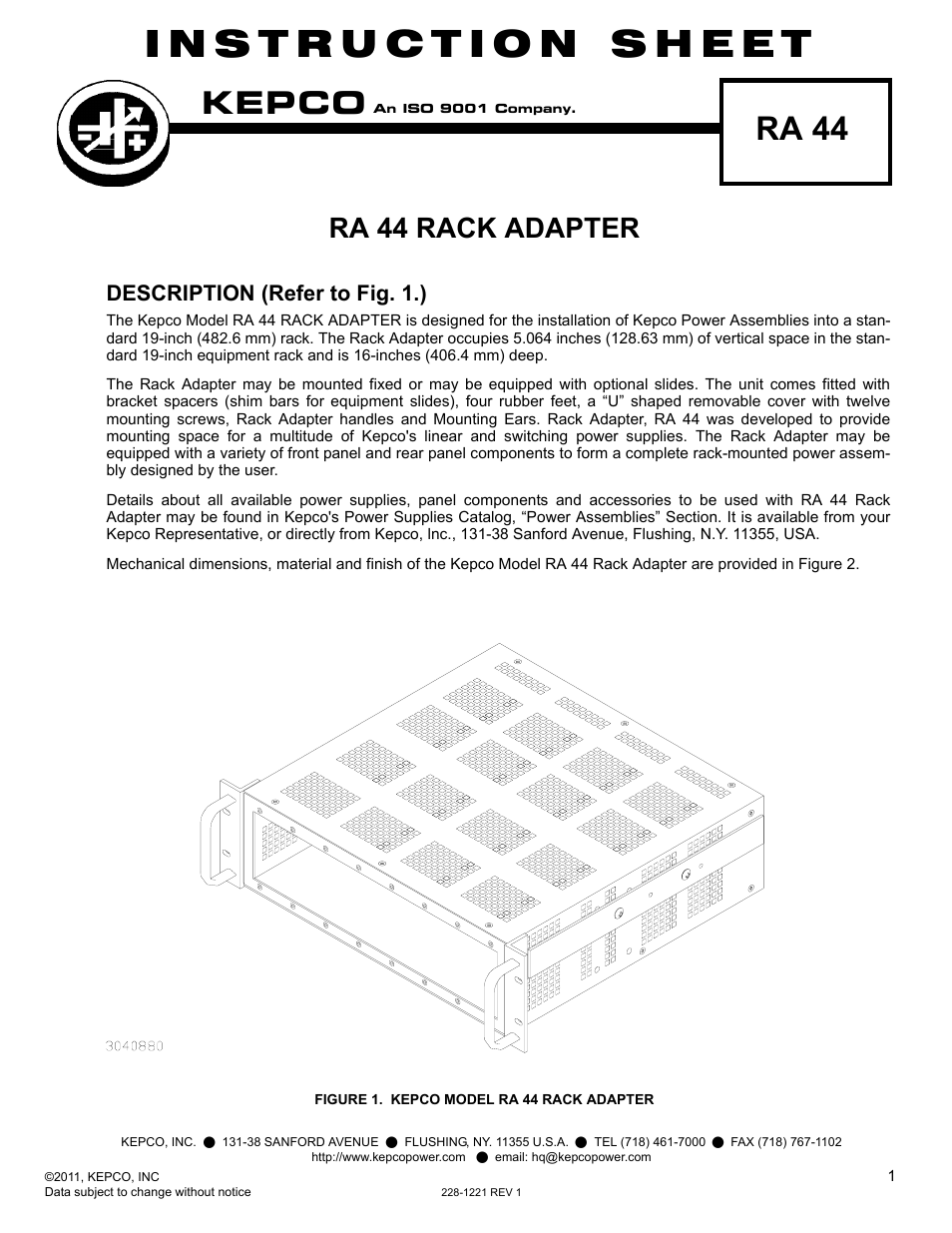 KEPCO RA 44 User Manual | 2 pages