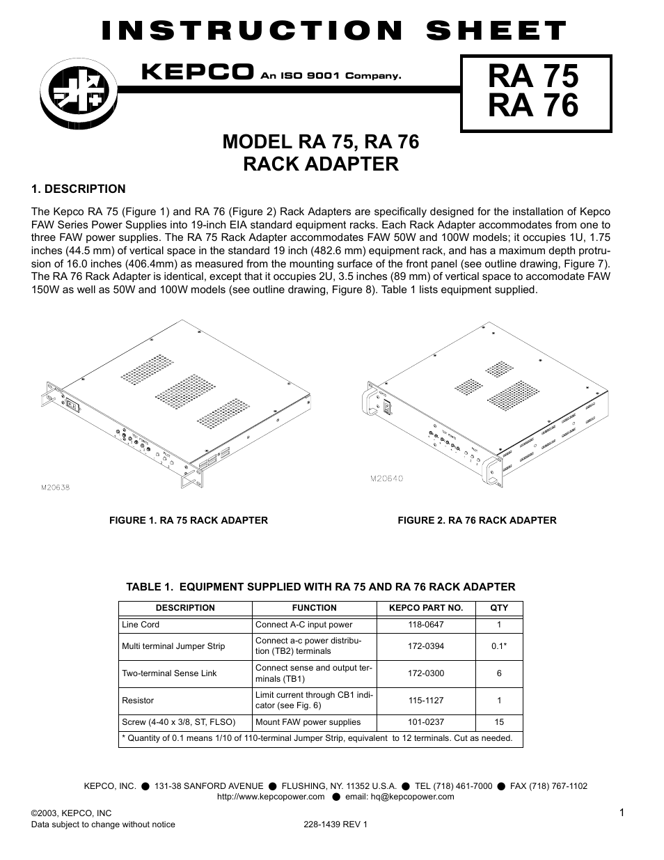 KEPCO RA 76 User Manual | 8 pages