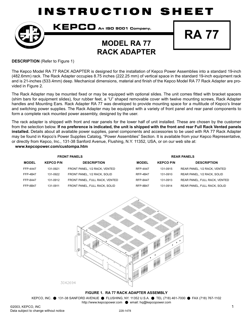 KEPCO RA 77 User Manual | 4 pages