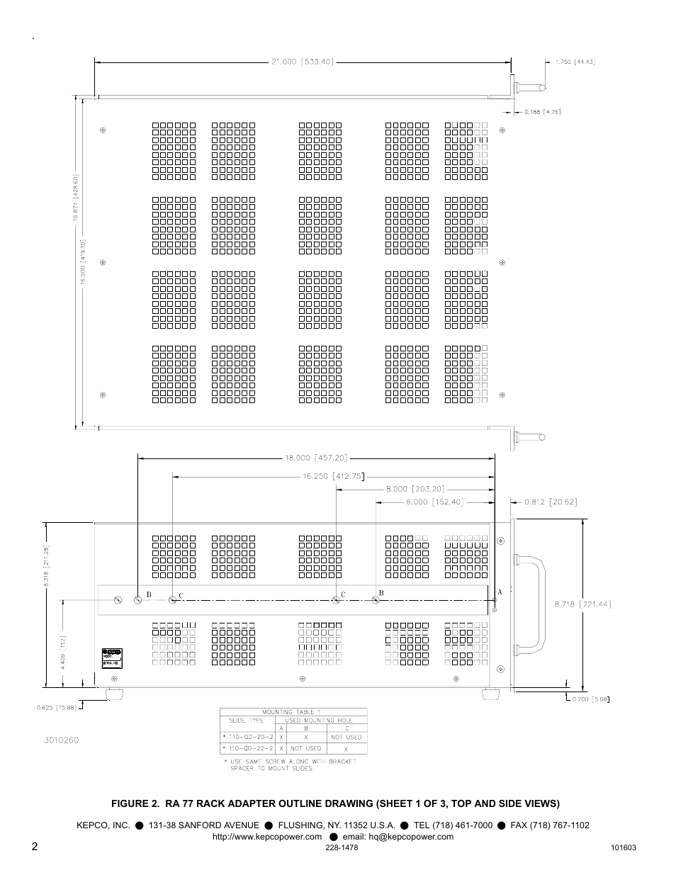 Figure 2. ra 77 rack adapter outline drawing | KEPCO RA 77 User Manual | Page 2 / 4