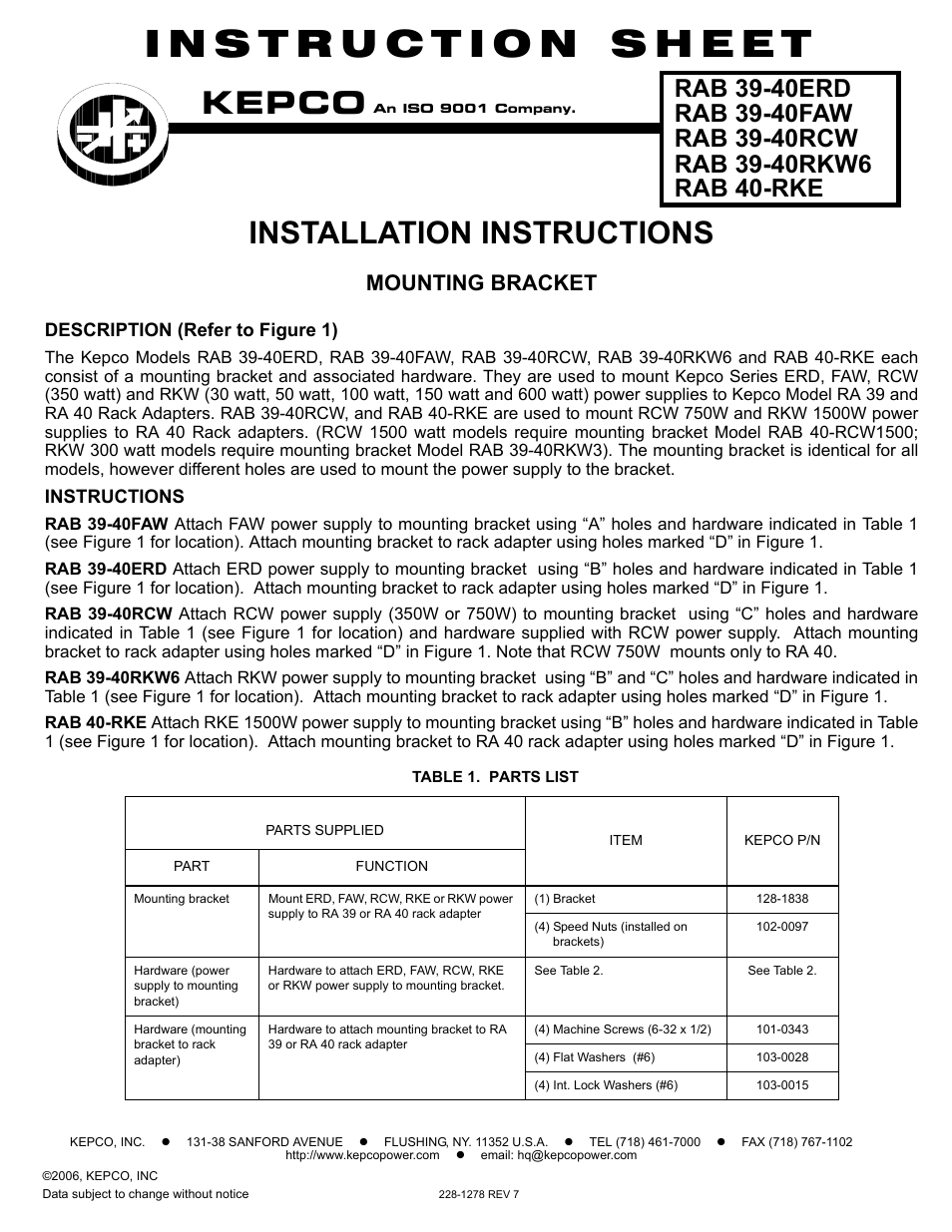 KEPCO RAB 39-40RKW6 User Manual | 2 pages