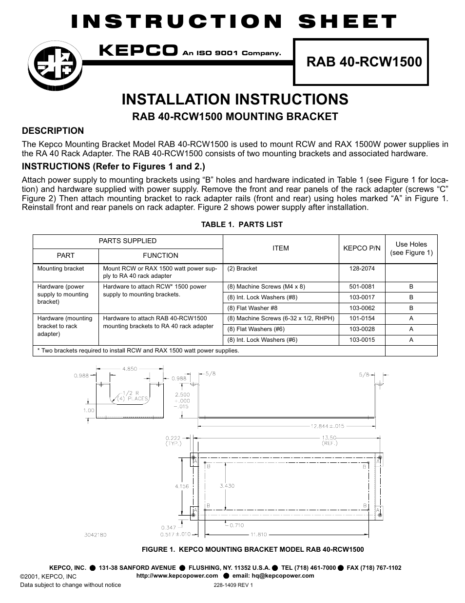 KEPCO RAB-40RCW1500 User Manual | 2 pages