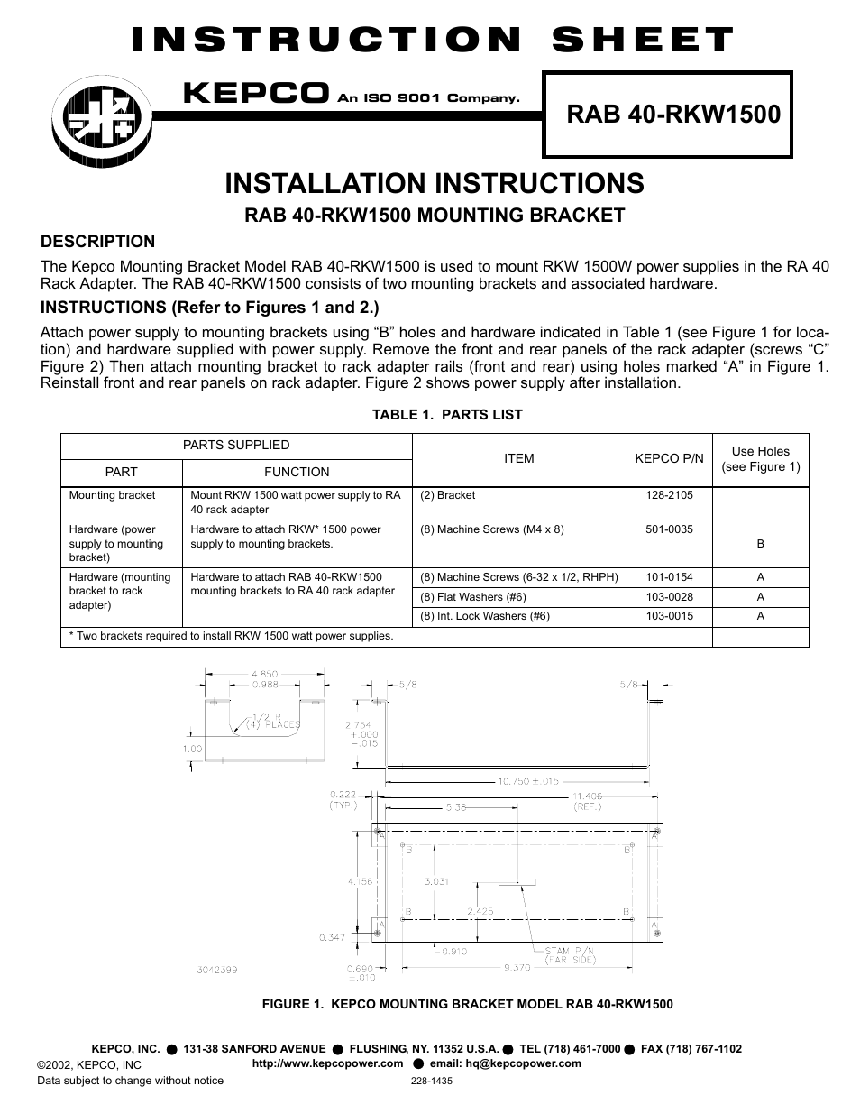 KEPCO RAB-40RKW1500 User Manual | 2 pages