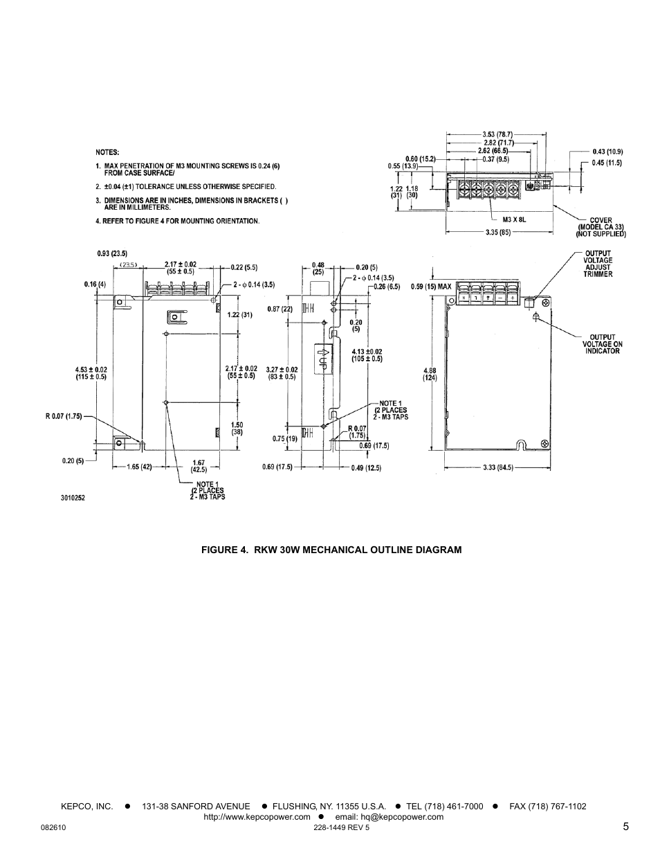 Figure 4. rkw 30w mechanical outline diagram | KEPCO RKW 30W Series Operator Manual User Manual | Page 5 / 5