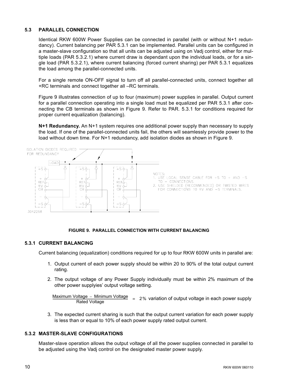 3 parallel connection, 1 current balancing, 2 master-slave configurations | Parallel connection, Current balancing, Master-slave configurations, Parallel connection with current balancing | KEPCO RKW 600W Series Operator Manual User Manual | Page 12 / 16