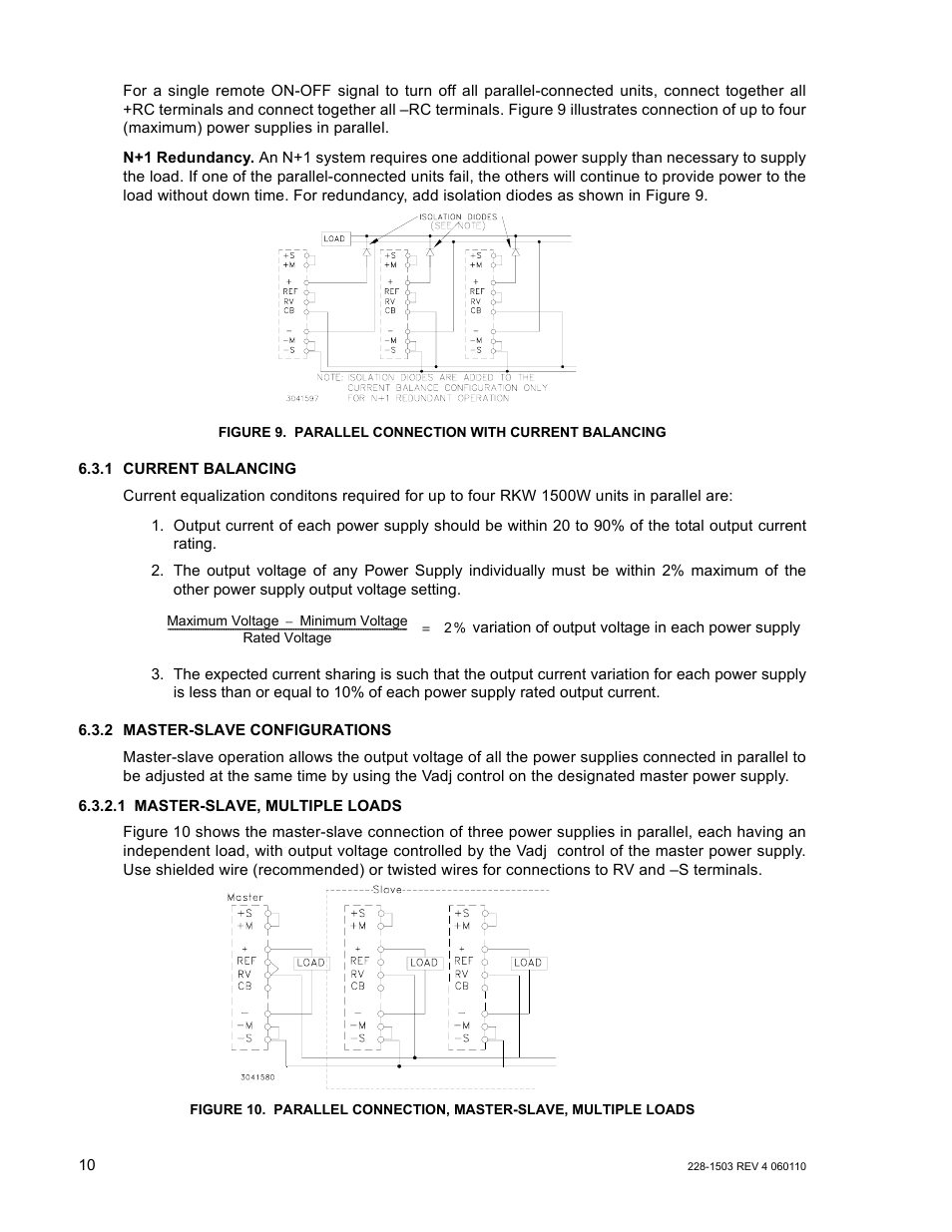 1 current balancing, 2 master-slave configurations, Parallel connection with current balancing | Parallel connection, master-slave, multiple loads | KEPCO RKW 1500W Series Operator Manual User Manual | Page 12 / 16