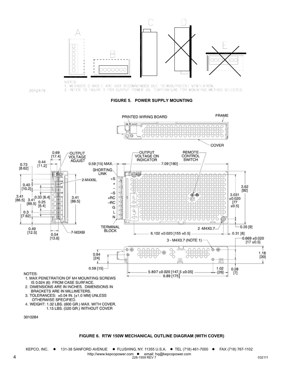 Figure 5. power supply mounting | KEPCO RTW 150W User Manual | Page 4 / 4