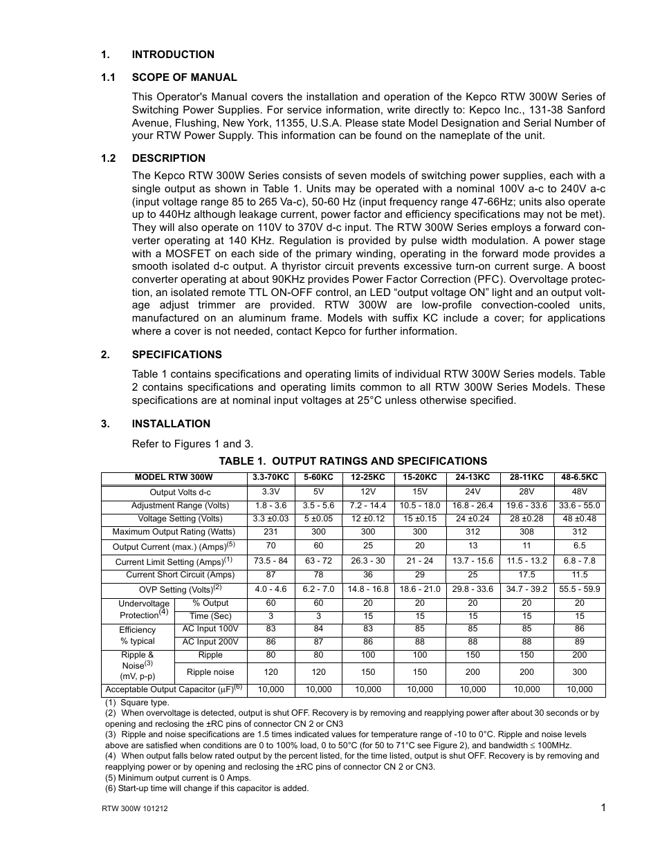 KEPCO RTW 300W User Manual | Page 3 / 16