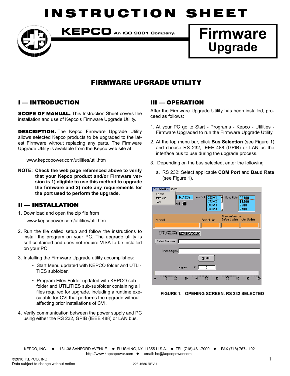 KEPCO Firmware Upgrader Utiliy User Manual | 2 pages