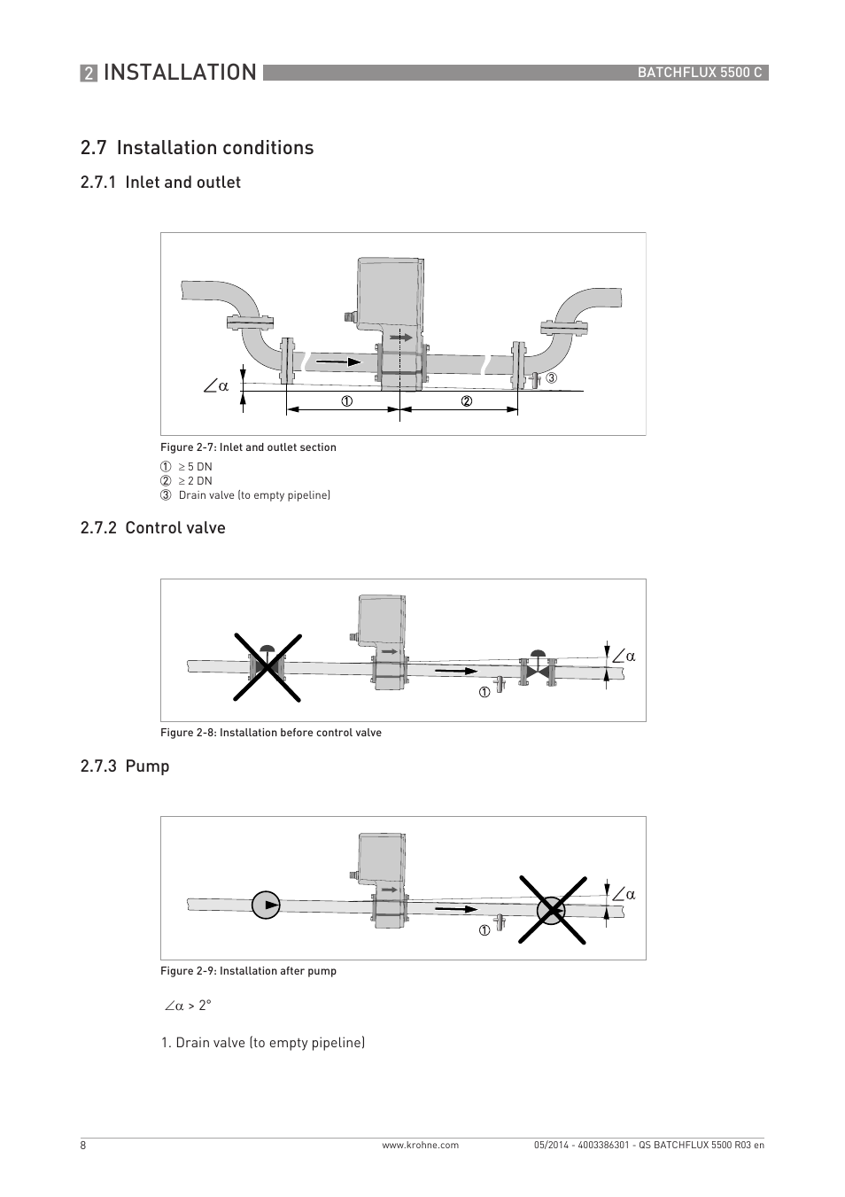 Installation, 7 installation conditions | KROHNE BATCHFLUX 5500 C Quickstart EN User Manual | Page 8 / 20