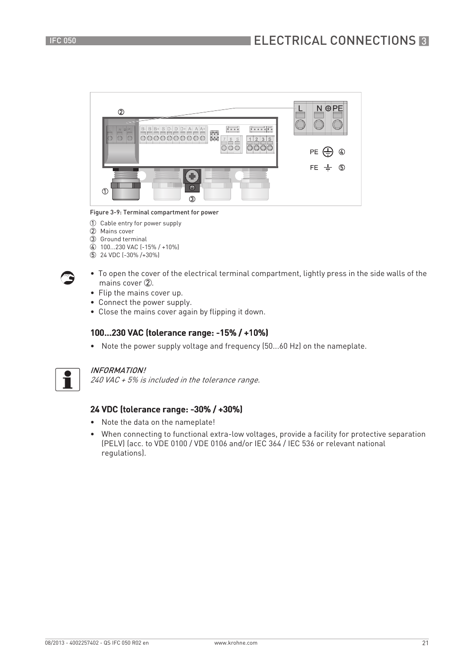 Electrical connections | KROHNE IFC 050 Converter Quickstart EN User Manual | Page 21 / 28
