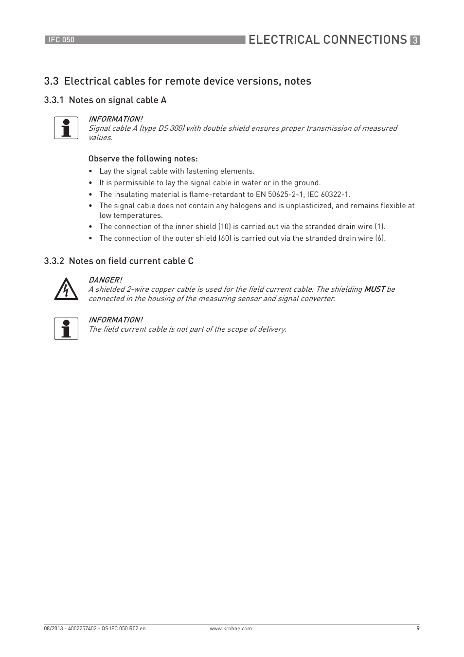 Electrical connections | KROHNE IFC 050 Converter Quickstart EN User Manual | Page 9 / 28