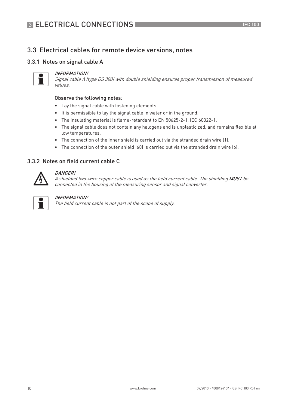 Electrical connections | KROHNE IFC 100 Converter Quickstart EN User Manual | Page 10 / 32